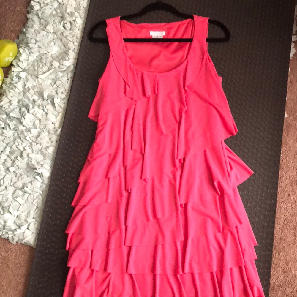 London Times pink ruffle dress